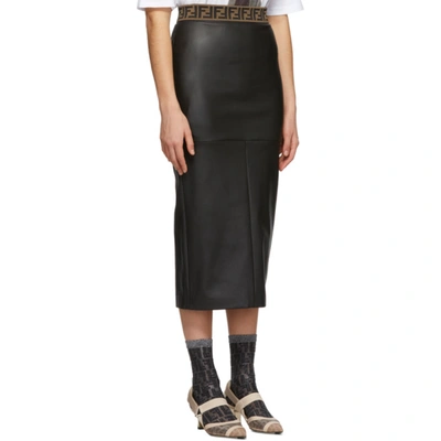 Shop Fendi Black Leather 'forever ' Skirt In F0gme Black