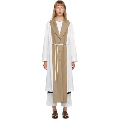 Shop Loewe Off-white And Beige Bimaterial Coat In 2112 White