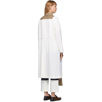 Shop Loewe Off-white And Beige Bimaterial Coat In 2112 White