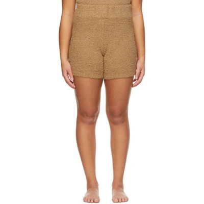 Shop Skims Brown Knit Cozy Shorts In Camel