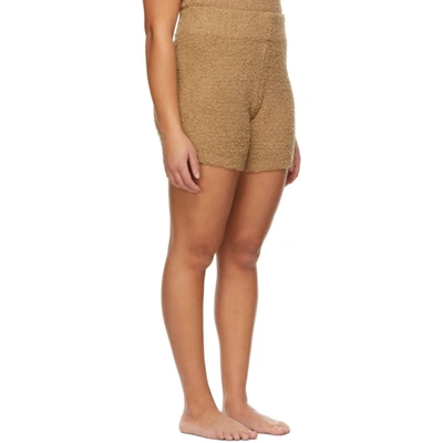 Shop Skims Brown Knit Cozy Shorts In Camel