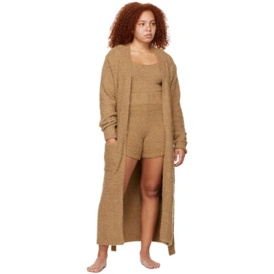 Shop Skims Brown Knit Cozy Shorts In Camel