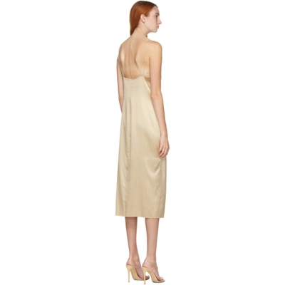 Shop Helmut Lang Ssense Exclusive Beige Silk Ruched Long Dress In Sea Pearl