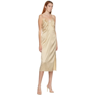 Shop Helmut Lang Ssense Exclusive Beige Silk Ruched Long Dress In Sea Pearl