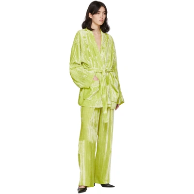 Shop Balenciaga Yellow Velvet Pyjama Suit Trousers In 7640 Citrus