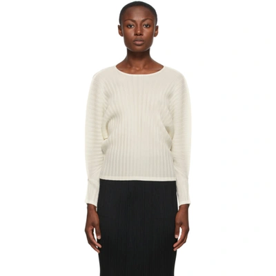 Shop Issey Miyake Off-white Rib Pleats September Blouse In 02 Off Whit