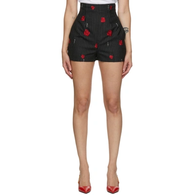 Shop Versace Black Pinstripe Rose Shorts In A4335 Bianc