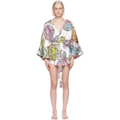 Shop Versace White Medusa Amplified Print Robe In Multicolor