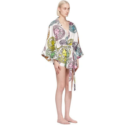 Shop Versace White Medusa Amplified Print Robe In Multicolor