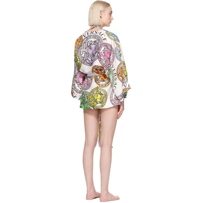 Shop Versace White Medusa Amplified Print Robe In Multicolor