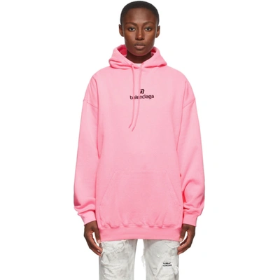 Shop Balenciaga Pink Small Fit Sponsor Logo Hoodie In 5764 Bubble