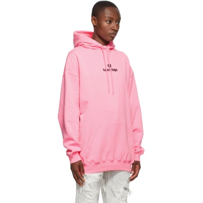 Shop Balenciaga Pink Small Fit Sponsor Logo Hoodie In 5764 Bubble