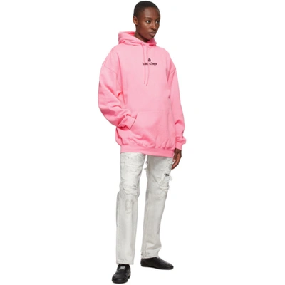 Shop Balenciaga Pink Small Fit Sponsor Logo Hoodie In 5764 Bubble