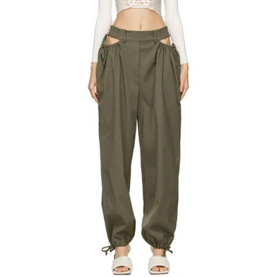 Shop Dion Lee Khaki Gathered Tie Pants In Slate Green