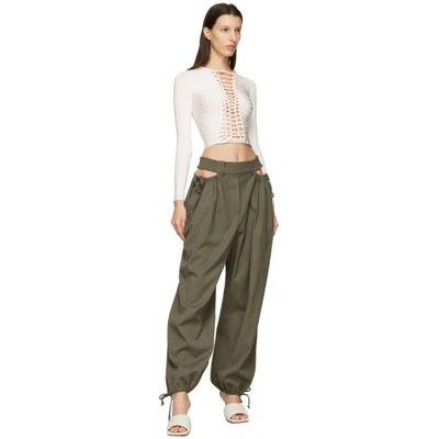 Shop Dion Lee Khaki Gathered Tie Pants In Slate Green