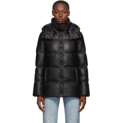 Shop Yves Salomon - Army Black Down Leather Fitted Jacket In C99 Noir