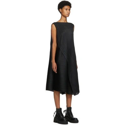 Shop Issey Miyake Pleats Please  Black Diagonal Pleats Mid-length Dress In 15 Black