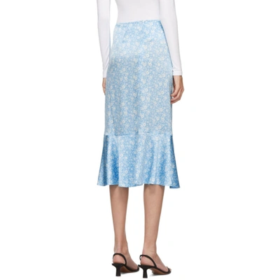 Shop Ganni Blue Silk Floral Frill Skirt In 693 Alaskan