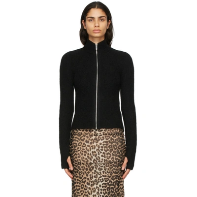 Shop Ganni Black Alpaca Soft Zip-up Sweater In 099 Black