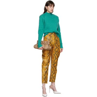 Shop Attico Yellow Leather Python Slouchy Pants