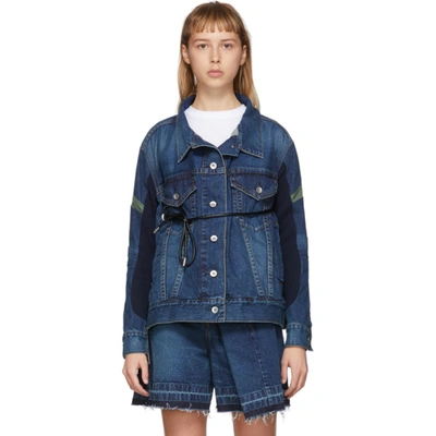 Shop Sacai Blue Belted Panelled Denim Jacket In 401 Blue