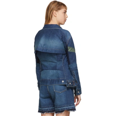 Shop Sacai Blue Belted Panelled Denim Jacket In 401 Blue