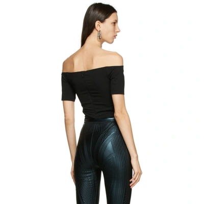 Shop Mugler Black Off Shoulder Segmented Bodysuit