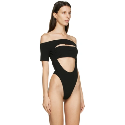 Shop Mugler Black Off Shoulder Segmented Bodysuit