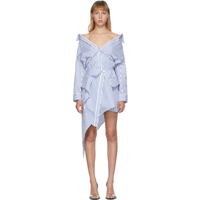 Shop Alexander Wang White & Blue Deconstructed Shirt Dress In 976 White/b