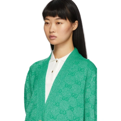 Shop Gucci Green Lurex Interlocking G Cardigan In 3136 Mint