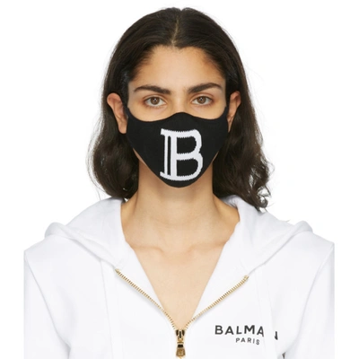 Shop Balmain Black Logo Mask In Eab Blk/wh