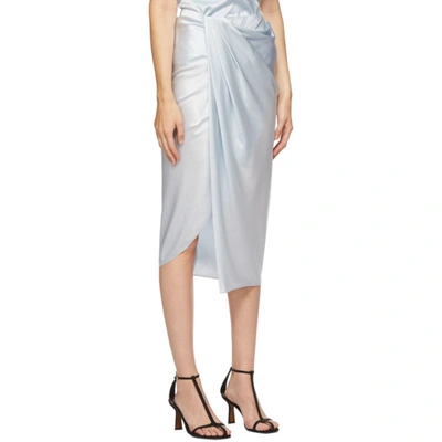 Shop Helmut Lang Blue Silk Satin Ruched Skirt In Ash Blue