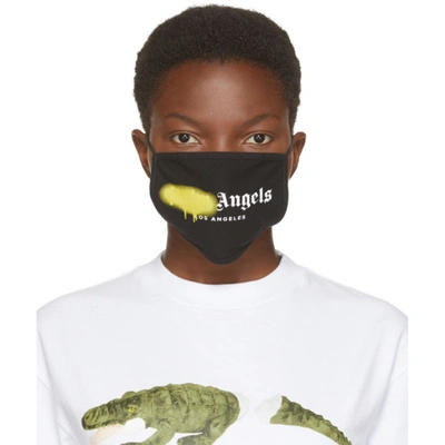 Shop Palm Angels Black & Yellow Spray Logo Mask In Blk Yellow