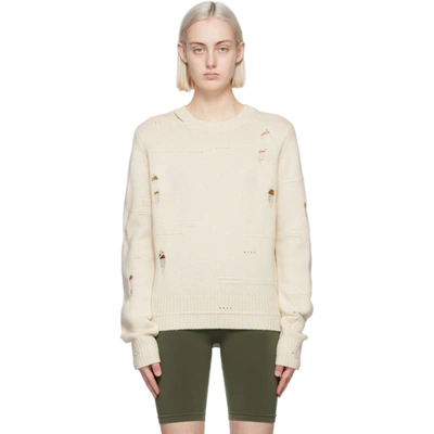 Shop Helmut Lang Off-white Distressed Sweater In Zrm Powdered Ecru