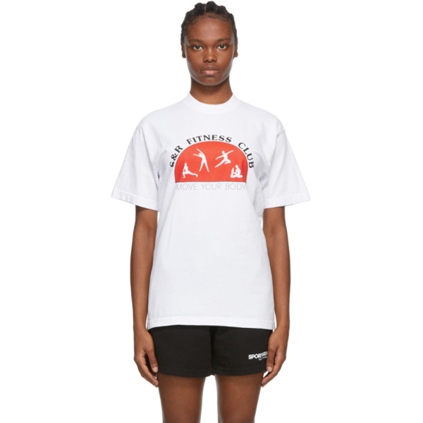 Sporty And Rich S R Fitness Club T Shirt In White Red Modesens