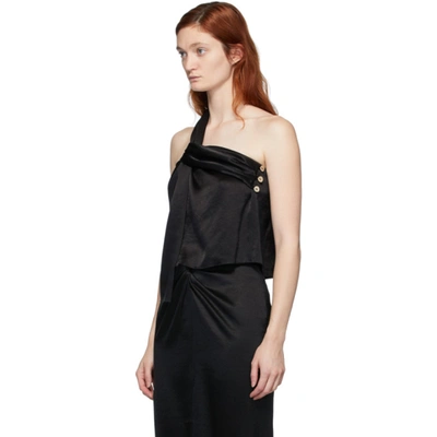 Shop Nanushka Black Satin Single Strap Manon Tank Top