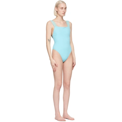 Shop Versace Blue Greca Border One-piece Swimsuit In 1v020 Blue