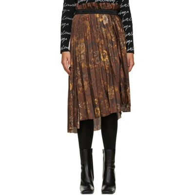 Shop Balenciaga Brown Floral Pleated Skirt In 2135 Brown