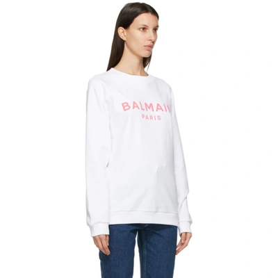 Shop Balmain White & Pink Logo Sweatshirt In Gby Wh/rose