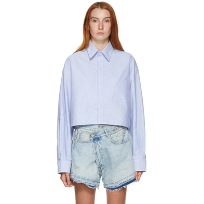 Shop R13 Blue Oversized Cropped Shirt In Lt Blue