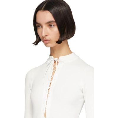 Shop Kiki De Montparnasse White Deep V Lace-up Bodysuit In Ivory