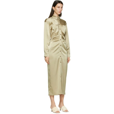 Shop Nanushka Khaki Satin Kinsley Dress In Sage