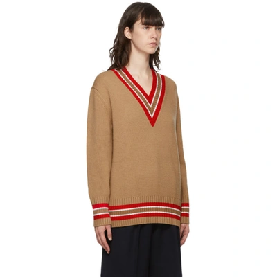 Shop Burberry Brown Reese V-neck Sweater In Camel