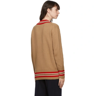 Shop Burberry Brown Reese V-neck Sweater In Camel