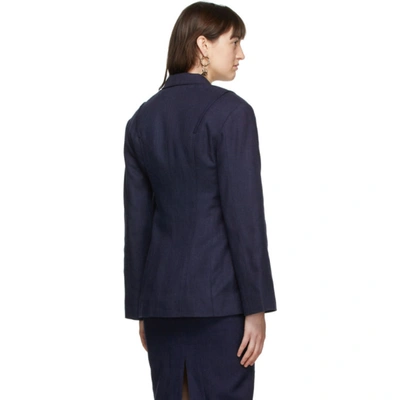 Shop Jacquemus Navy Linen 'la Veste Sauge' Blazer In Dark Blue