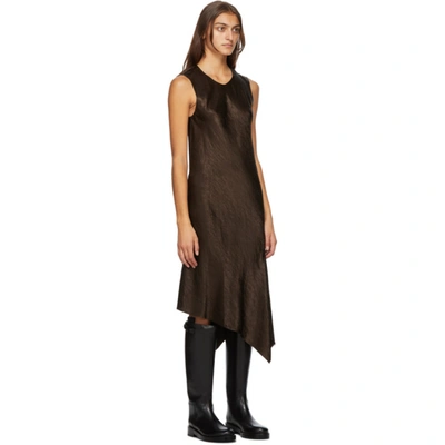 Shop Ann Demeulemeester Brown Satin Asymmetric Lambeth Dress In 065 Brown