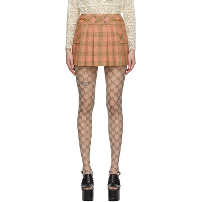 Shop Gucci Pink Wool Damier Optical Miniskirt In 7920 Orange