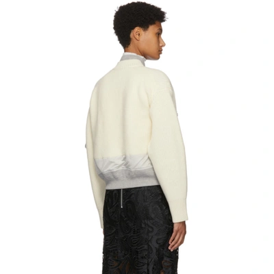 Shop Sacai Off-white Nylon & Wool Bomber Sweater In 151 Off Whi