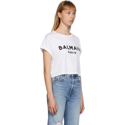 Shop Balmain White Logo Cropped T-shirt