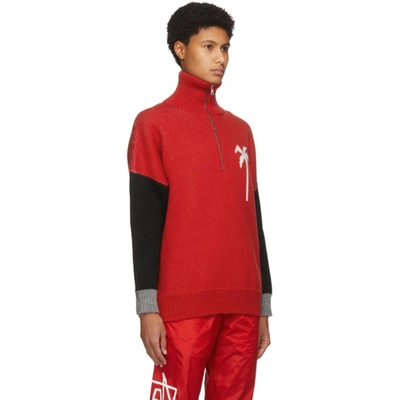 Shop Palm Angels Red Wool Jacquard Pxp Turtleneck In Red/white